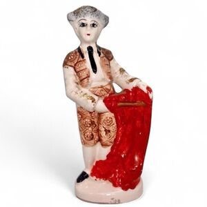 Vintage Figurine Ceramic Matador Bullfighter with Red Cape Spanish Home Decor 8”